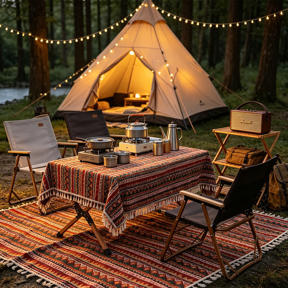 Boho Tribal Picnic Blanket with Tassels - 55" x 118" - image 0
