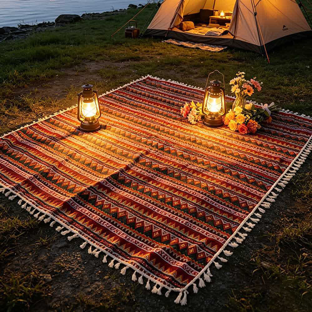 Boho Tribal Picnic Blanket with Tassels - image 3