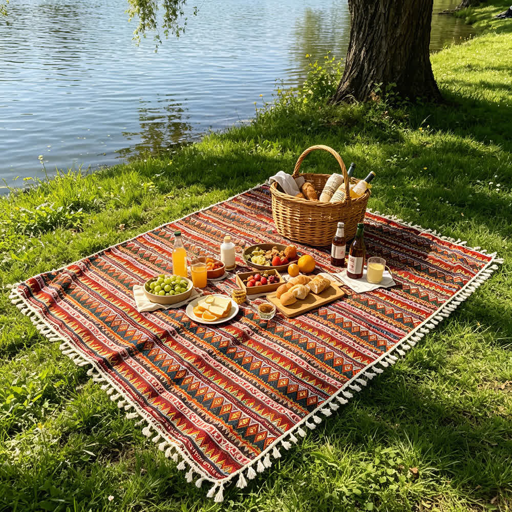 Boho Tribal Picnic Blanket with Tassels - image 2