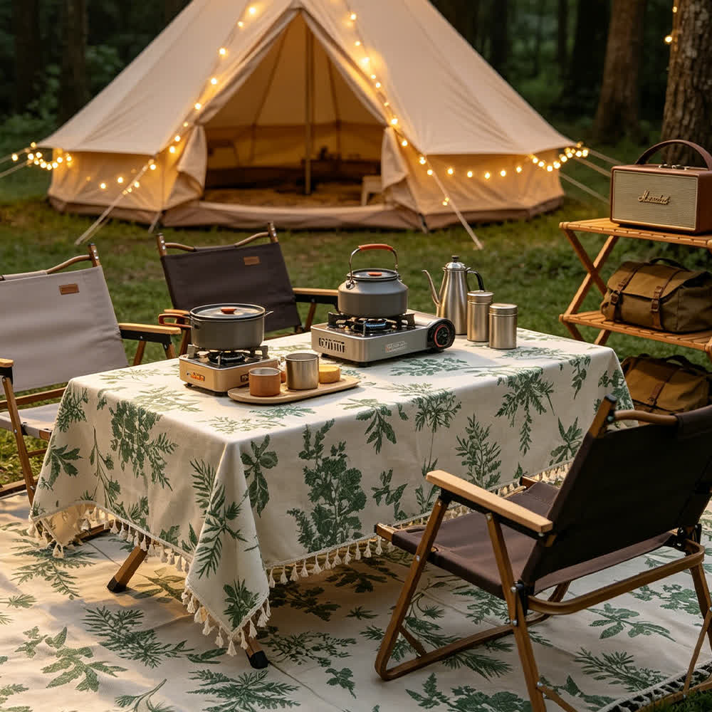 Vintage Forest Print Picnic Blanket with Tassels - image 1