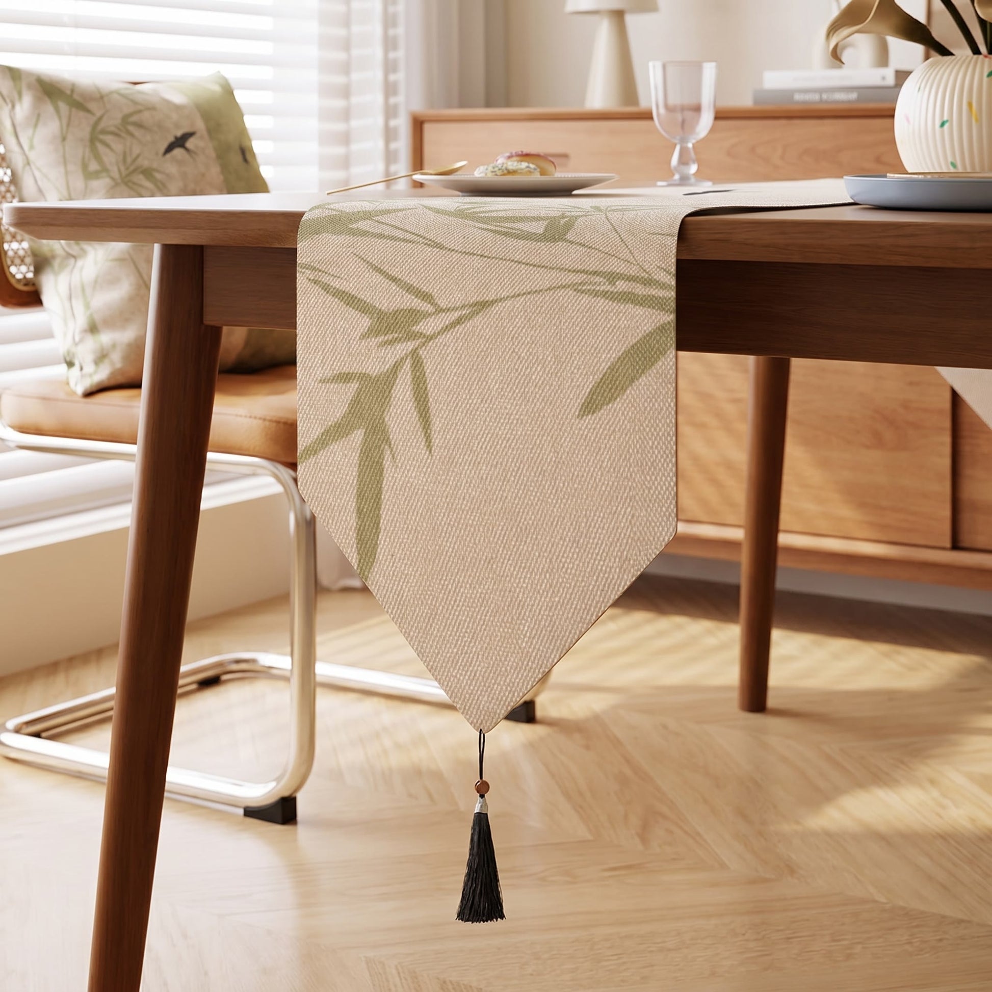 Bamboo & Swallow Ink-Wash Table Runner - image 2