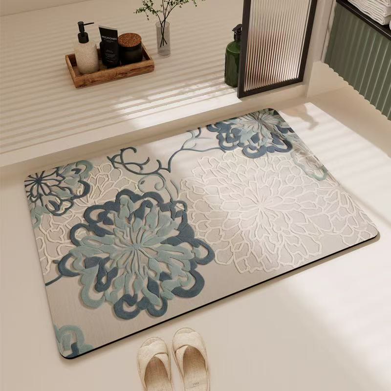 Floral Embossed Soft Non-Slip Bathroom Rug - 23" × 35" - image 0