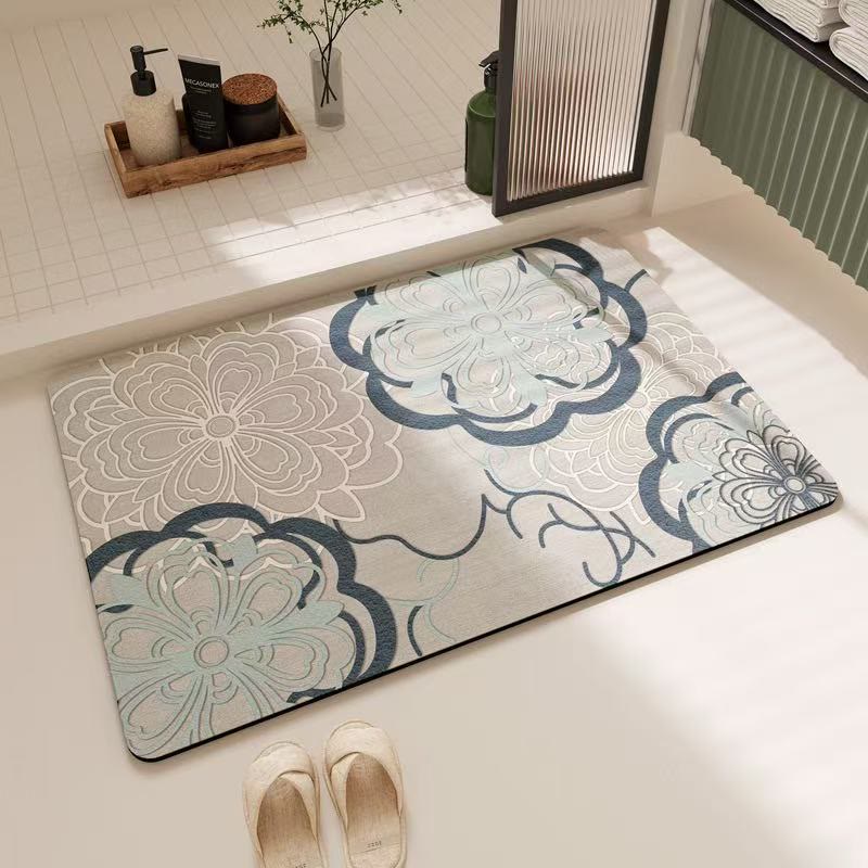 Soft Blue Filigree Floral Bathroom Rug - 23" × 35" - image 0