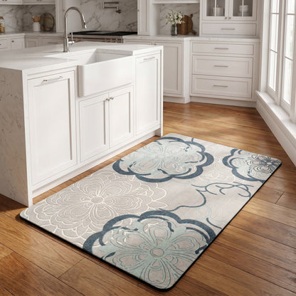 Soft Blue Filigree Floral Bathroom Rug - image 2