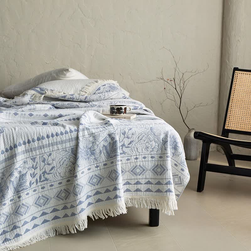Ethnic Floral & Geometric Pattern Cotton Blanket - image 3
