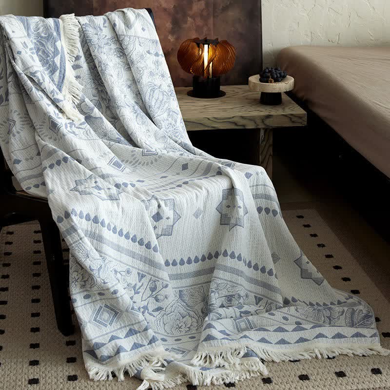 Ethnic Floral & Geometric Pattern Cotton Blanket - 59"W x 79"L - image 0
