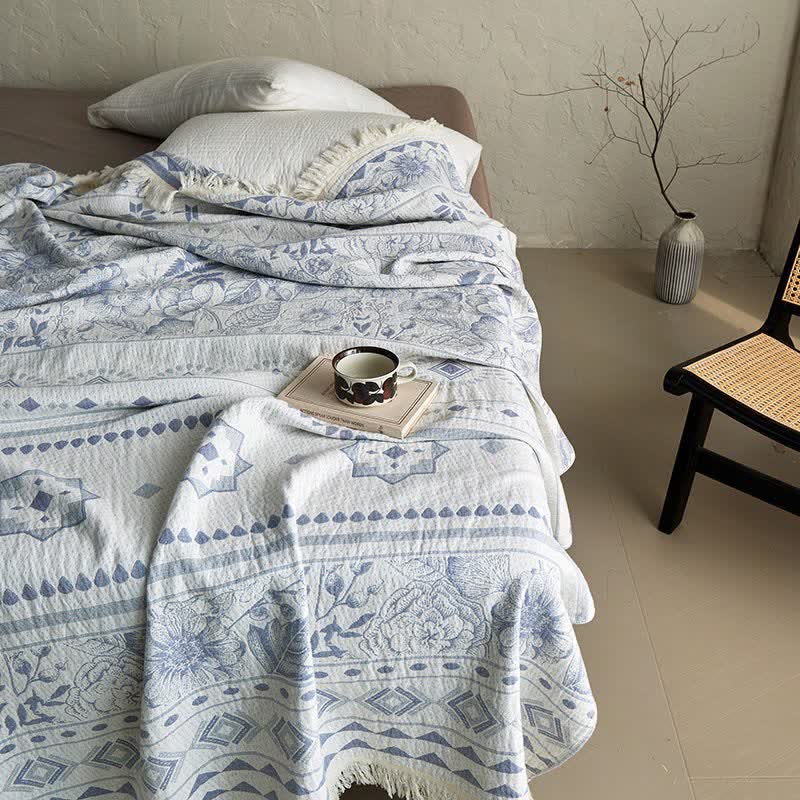 Ethnic Floral & Geometric Pattern Cotton Blanket - image 7