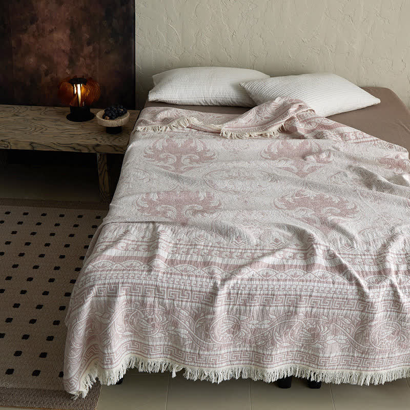 Pink Floral Scrollwork Pattern Cotton Blanket - image 3