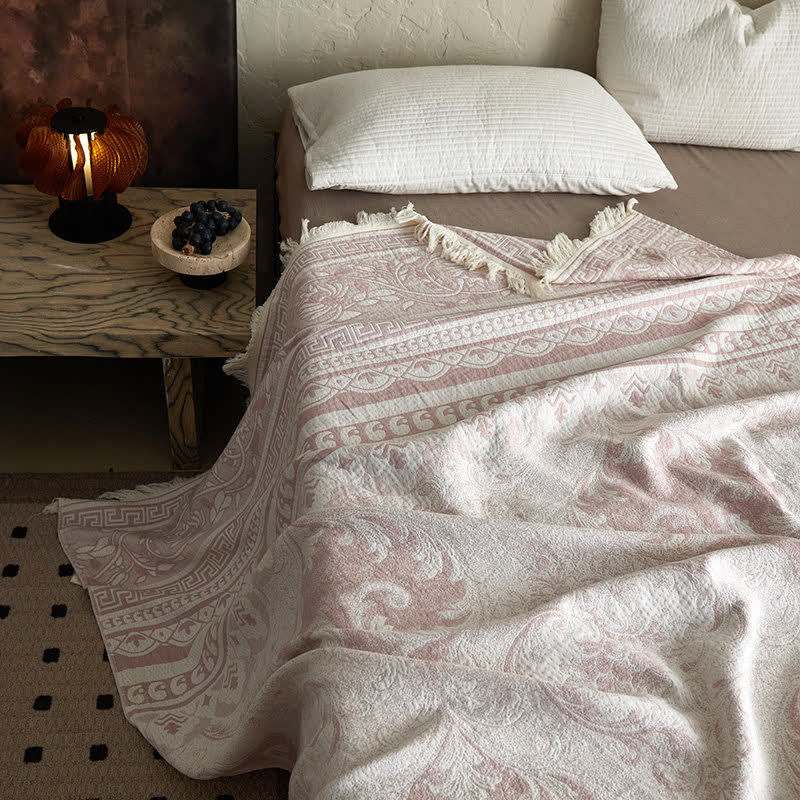 Pink Floral Scrollwork Pattern Cotton Blanket - image 6