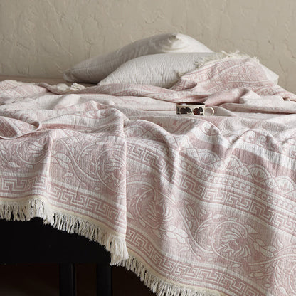 Pink Floral Scrollwork Pattern Cotton Blanket - image 5