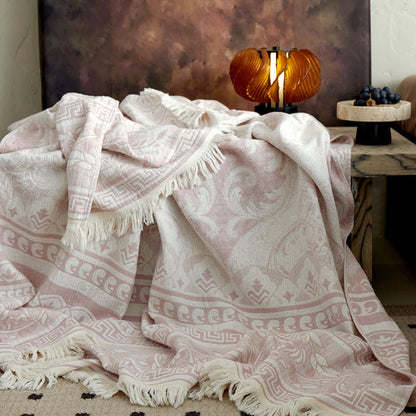 Pink Floral Scrollwork Pattern Cotton Blanket - image 1