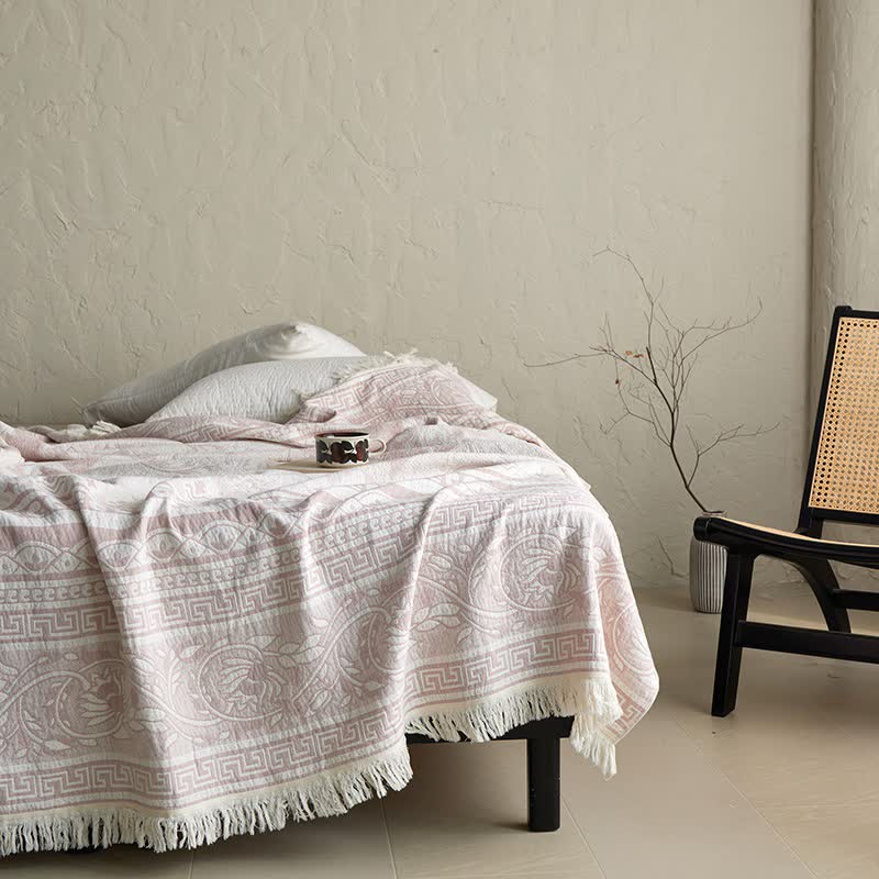 Pink Floral Scrollwork Pattern Cotton Blanket - image 2