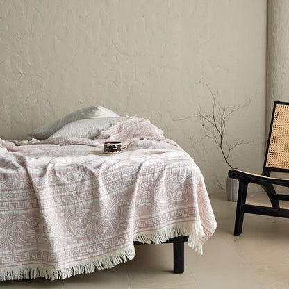 Pink Floral Scrollwork Pattern Cotton Blanket - image 2