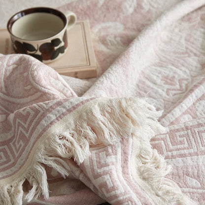 Pink Floral Scrollwork Pattern Cotton Blanket - image 7