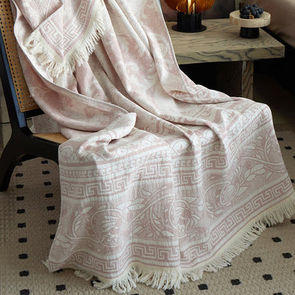 Pink Floral Scrollwork Pattern Cotton Blanket - 59"W x 79"L - image 0