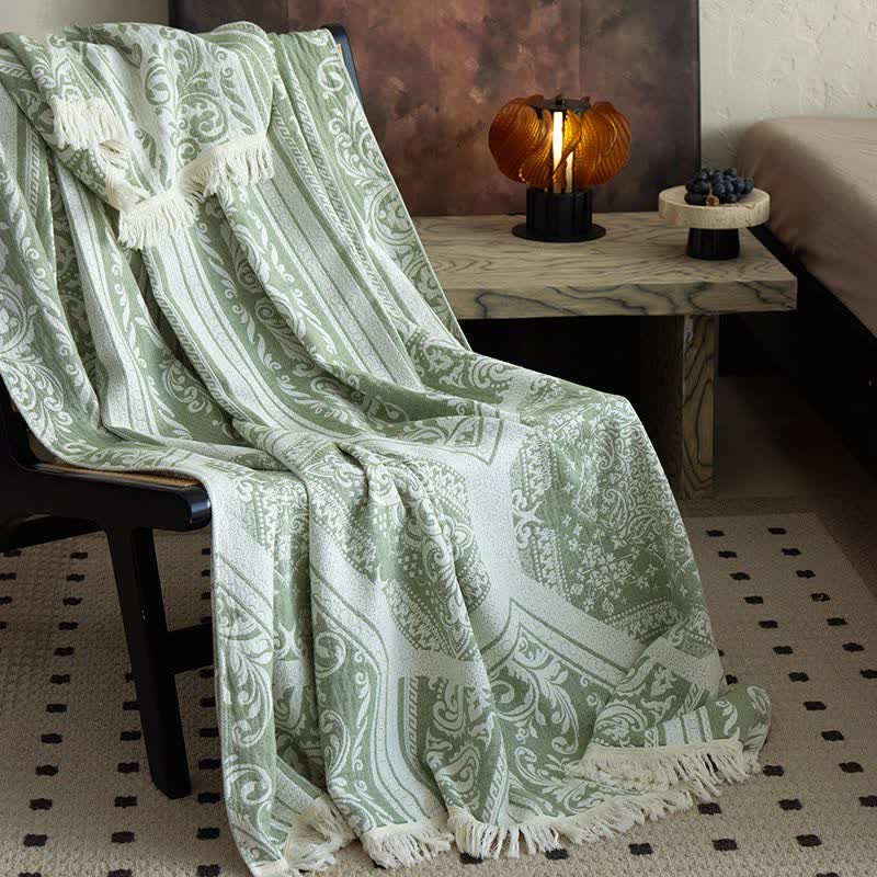 Damask Paisley Pattern Cotton Blanket - Green - 59"W x 79"L - image 10