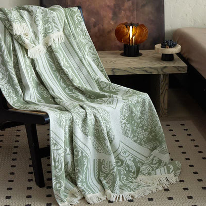 Damask Paisley Pattern Cotton Blanket - Green - 59"W x 79"L - image 10