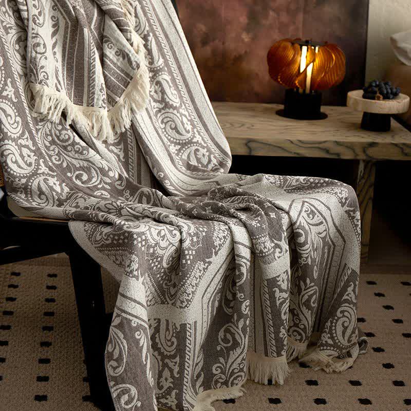 Damask Paisley Pattern Cotton Blanket - Gray - 59"W x 79"L - image 0
