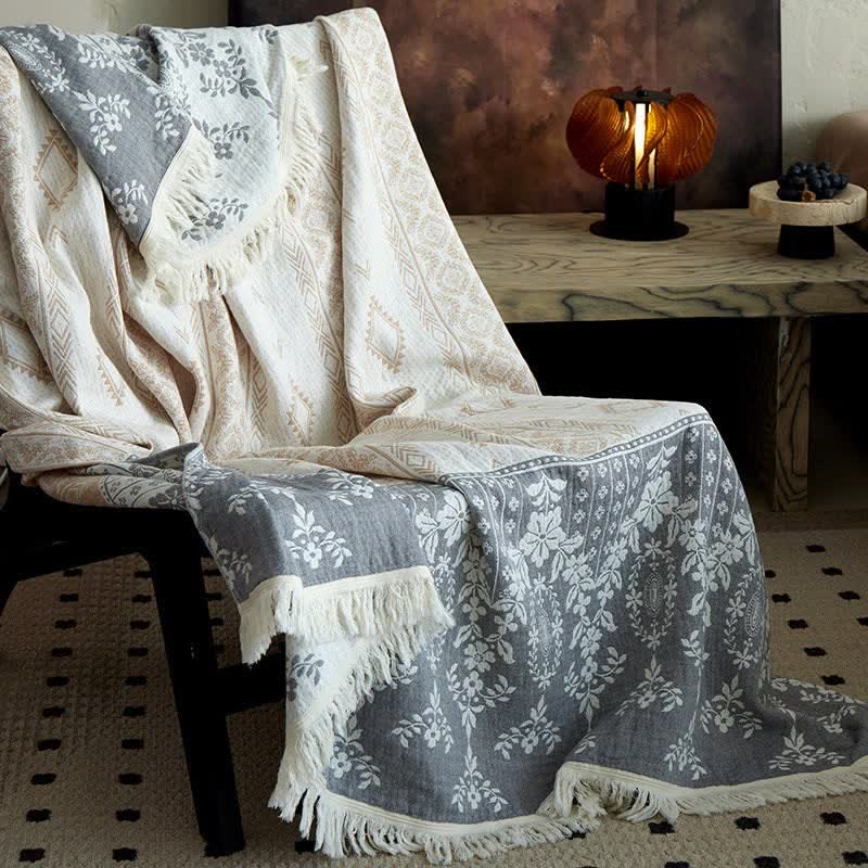 Vintage Floral Pattern Cotton Gauze Blanket - 59"W x 79"L - image 0