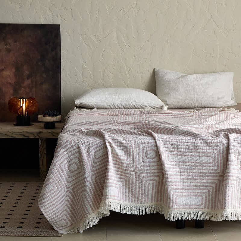 Geometric Labyrinth Pattern Cotton Gauze Blanket - image 3