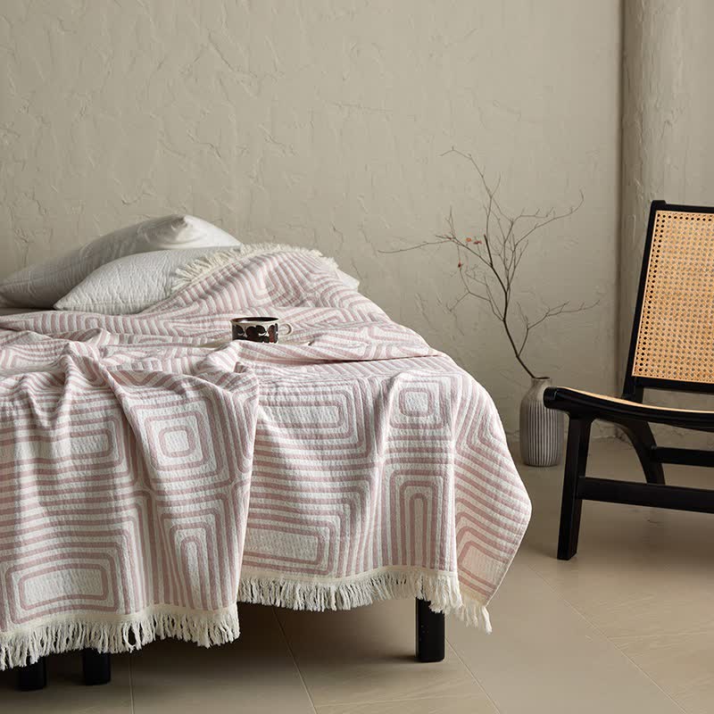 Geometric Labyrinth Pattern Cotton Gauze Blanket - image 2