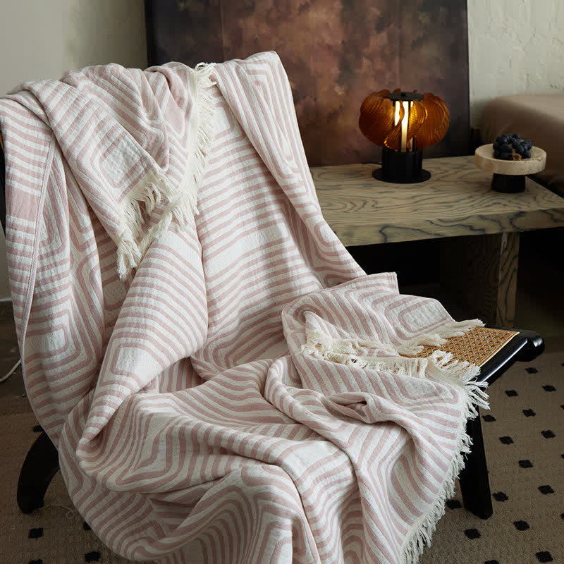 Geometric Labyrinth Pattern Cotton Gauze Blanket - 59"W x 79"L - image 0