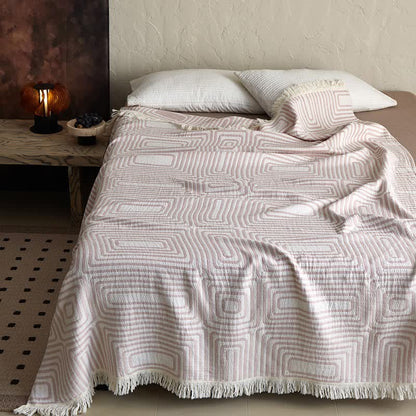 Geometric Labyrinth Pattern Cotton Gauze Blanket - image 4