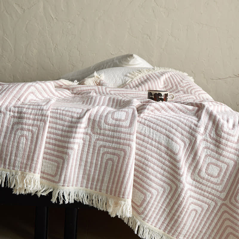Geometric Labyrinth Pattern Cotton Gauze Blanket - image 6