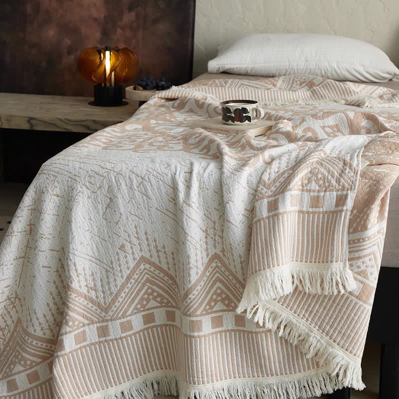 Tribal Geometric Cotton Gauze Tassel Blanket - image 6