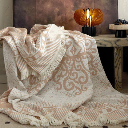 Tribal Geometric Cotton Gauze Tassel Blanket - image 1