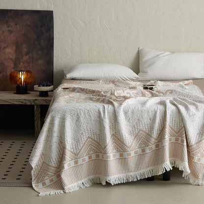 Tribal Geometric Cotton Gauze Tassel Blanket - image 3