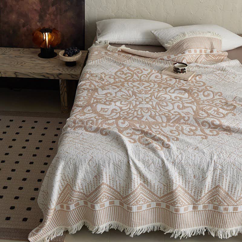 Tribal Geometric Cotton Gauze Tassel Blanket - image 4