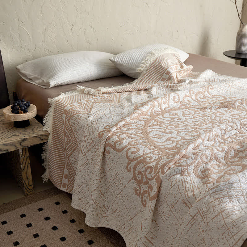 Tribal Geometric Cotton Gauze Tassel Blanket - image 5