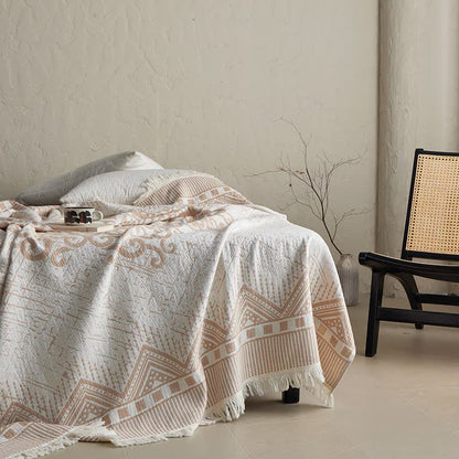 Tribal Geometric Cotton Gauze Tassel Blanket - image 2