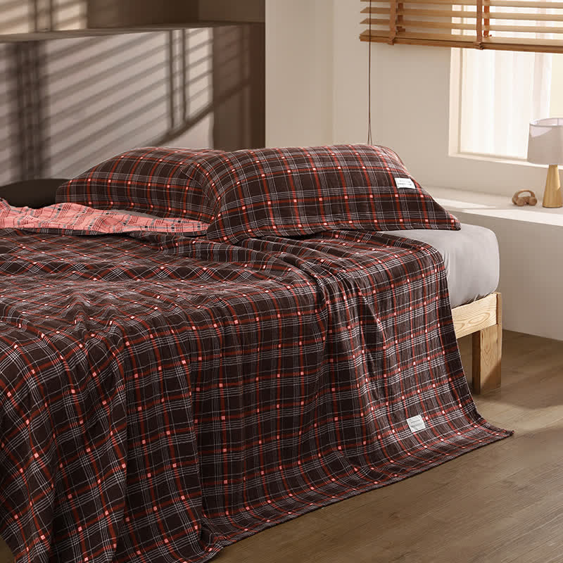 Vintage Plaid Cotton Gauze Bedding Set - image 1