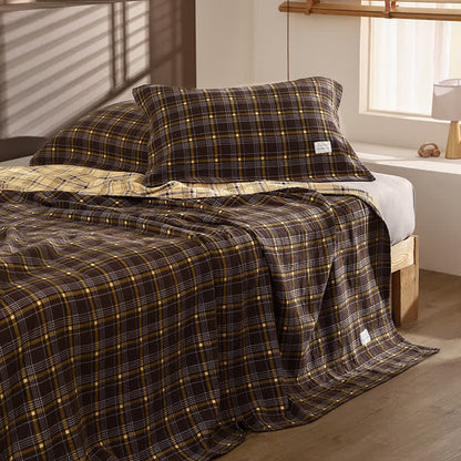 Vintage Plaid Cotton Gauze Bedding Set - Yellow-Brown - 20"×31" (Pillowcase) - 1 Pillowcase - image 4