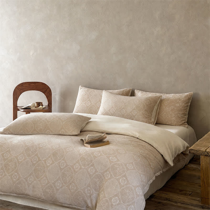 Camel Geometric Floral Jacquard Cotton Bedding Set - image 1