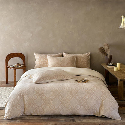 Camel Geometric Floral Jacquard Cotton Bedding Set - Camel - Fitted sheet - King - image 0