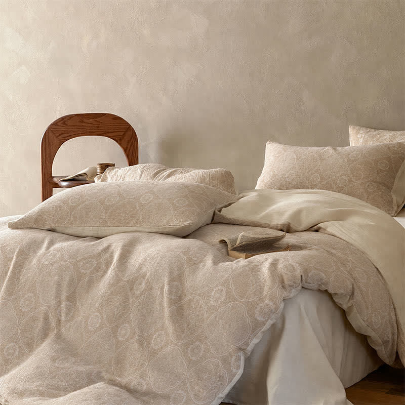 Camel Geometric Floral Jacquard Cotton Bedding Set - image 2