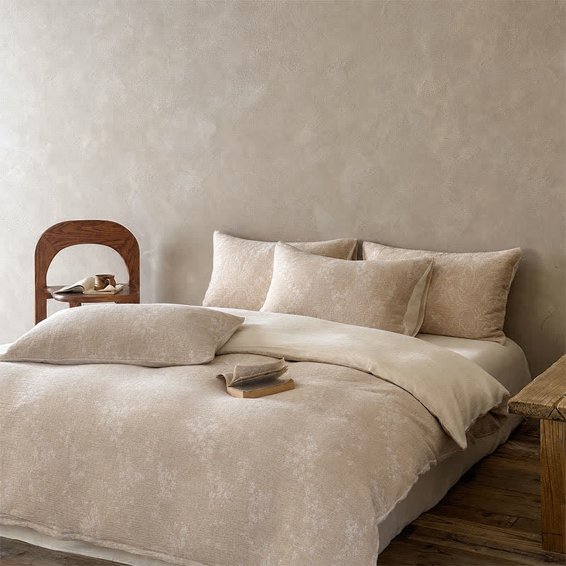 Camel Botanical Blossom Jacquard Cotton Bedding Set - image 1