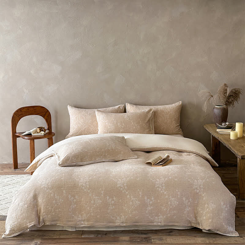 Camel Botanical Blossom Jacquard Cotton Bedding Set - Camel - Fitted sheet - King - image 0