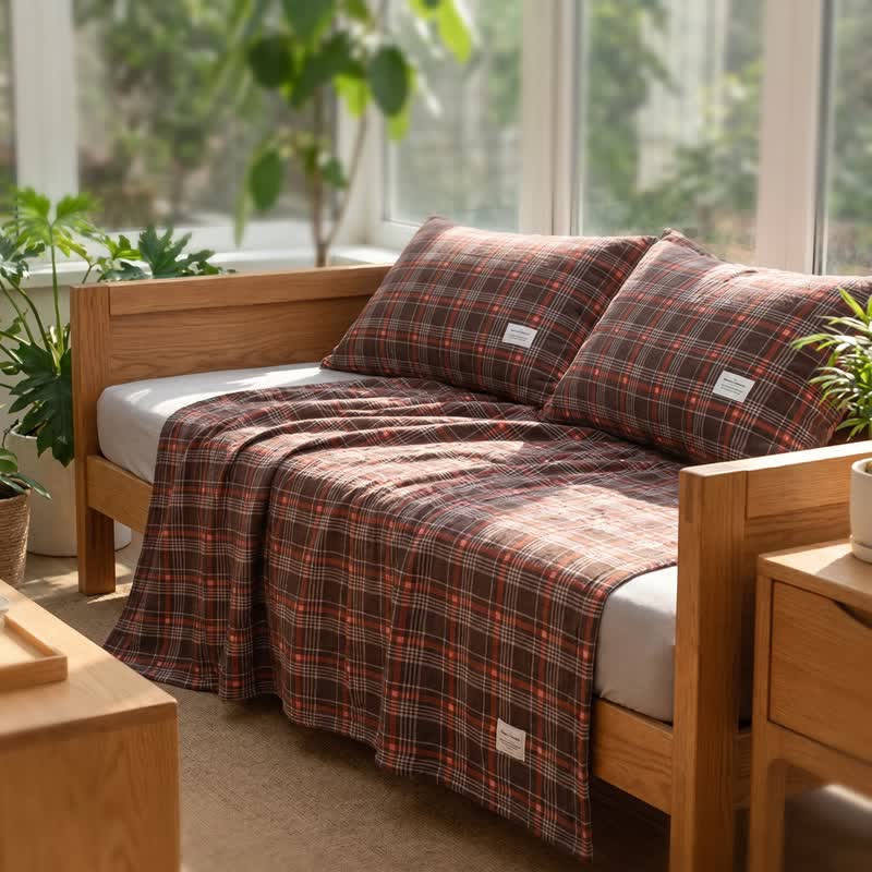 Vintage Plaid Cotton Gauze Bedding Set - image 2