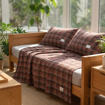 Vintage Plaid Cotton Gauze Bedding Set - image 2