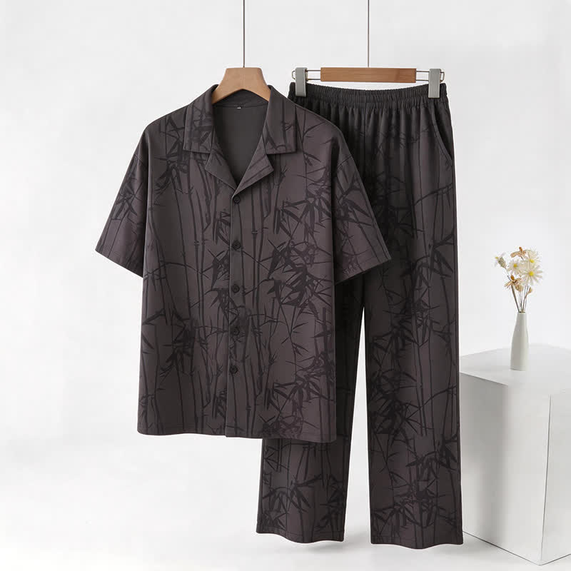 100% Cotton Dark Bamboo Button Loungewear Set - Black - 3XL - image 0