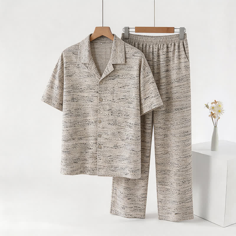 Cotton Heathered Marled Button Loungewear Set - Beige - 3XL - image 0
