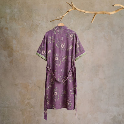 Cotton Vintage Purple Floral Kimono Robe - image 1