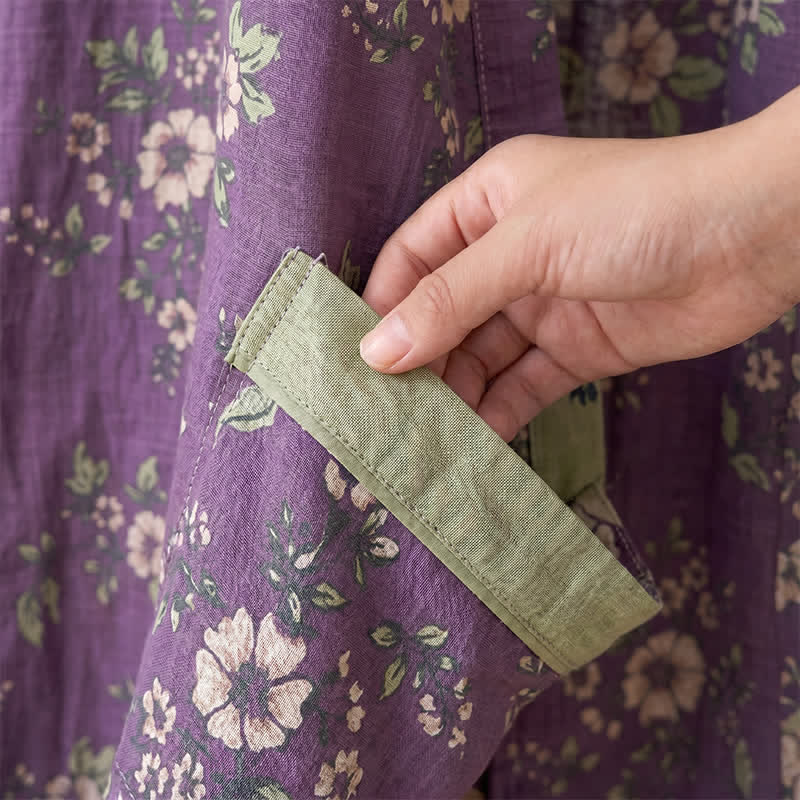 Cotton Vintage Purple Floral Kimono Robe - image 7