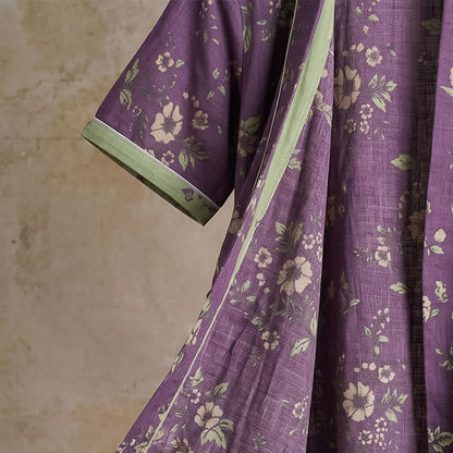 Cotton Vintage Purple Floral Kimono Robe - image 6