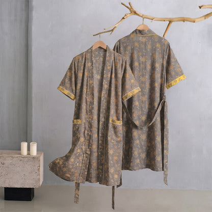 Taupe Yellow Vintage Floral Kimono Robe - XL - image 0