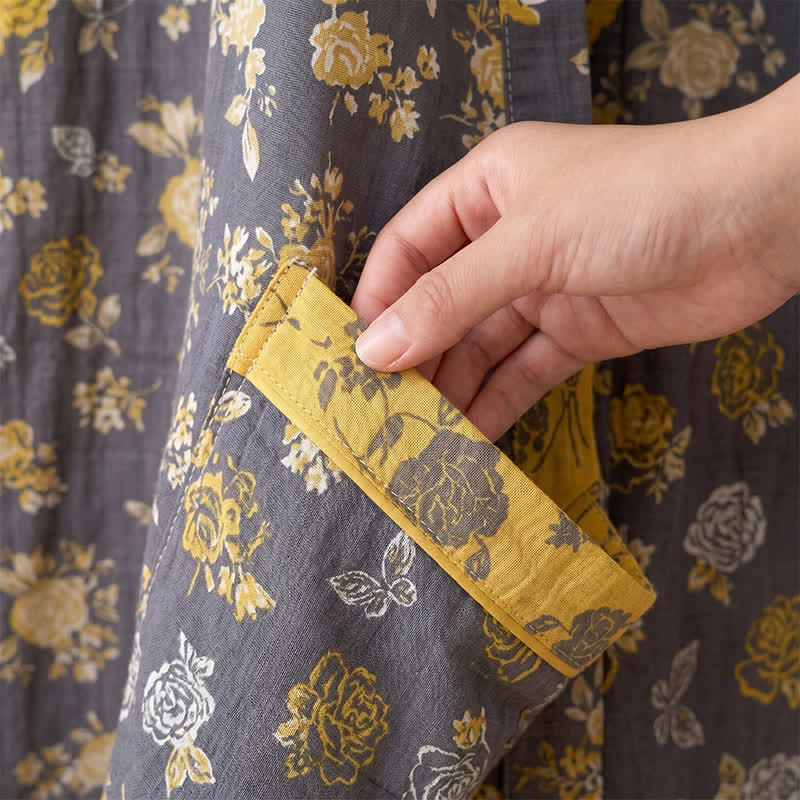 Taupe Yellow Vintage Floral Kimono Robe - image 6